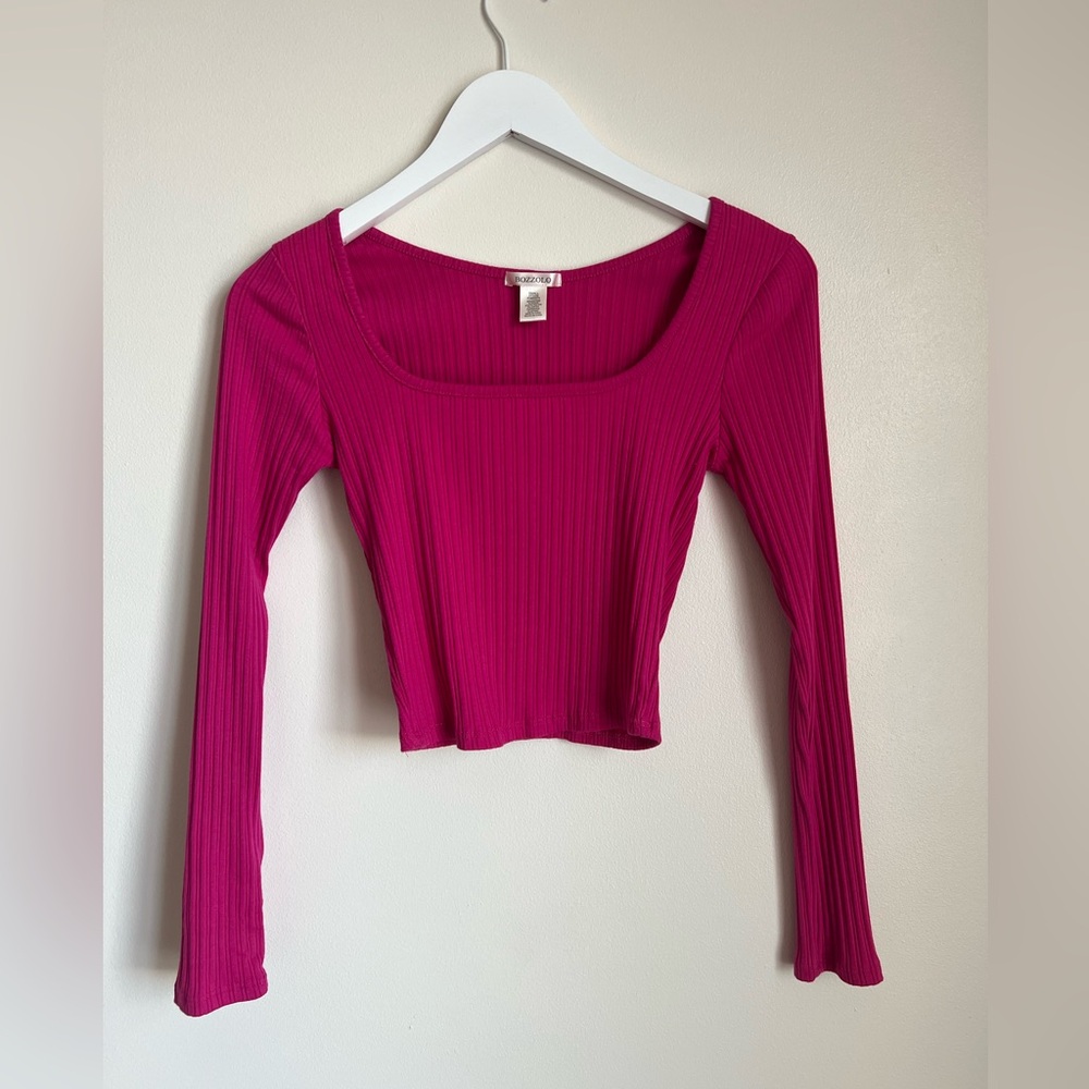 Bozzolo Dark Pink U Neck Scoop Long Sleeve Top